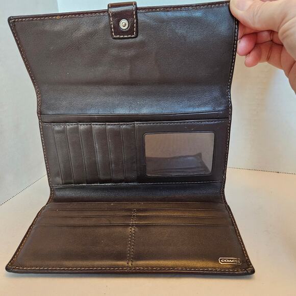 Coach Vintage Signature Brown Tan Logo Long Trifold Wallet Checkbook Clutch - Picture 7 of 12